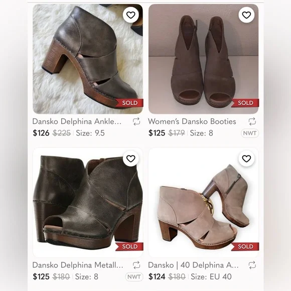 Dansko Delphina Leather Platform Peep Toe Block Heel Clog Booties 38 Aged Bronze - Picture 16 of 16